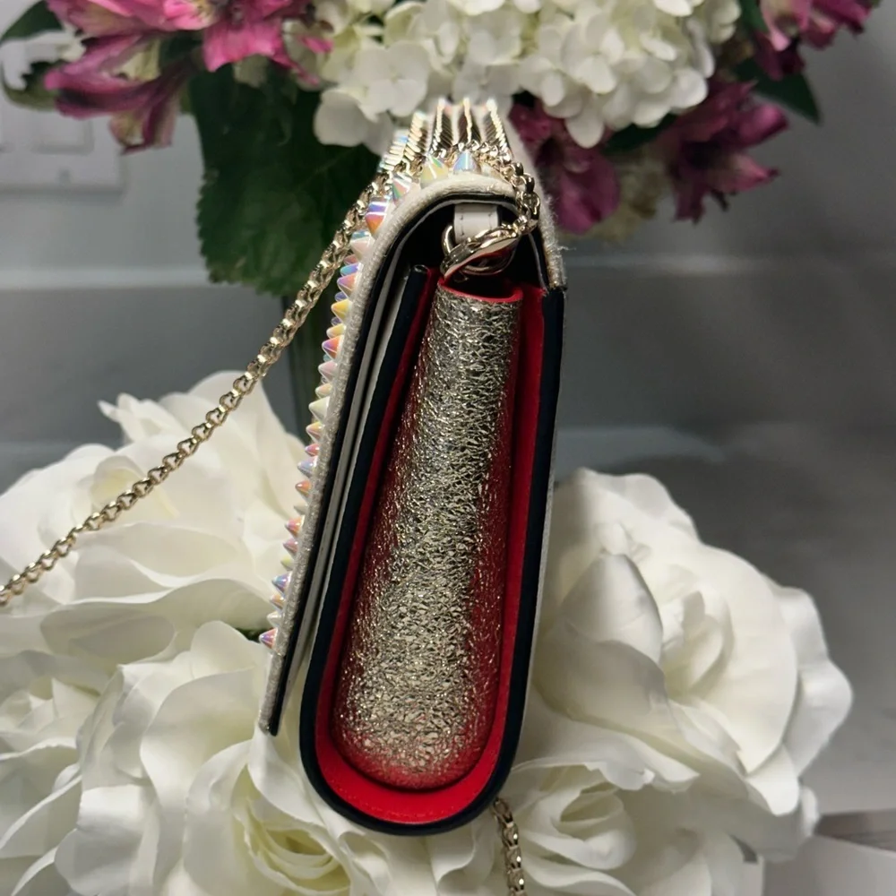 Christian Louboutin Paloma Silver and Gold Studded Clutch Shoulder Bag
